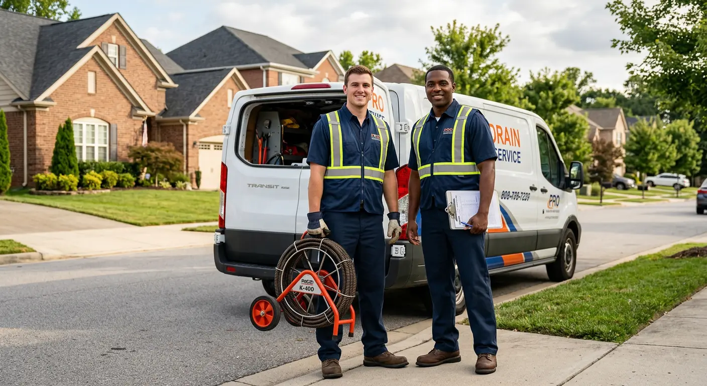 Sewer and drain service team with equipment ready for work in Bellefontaine