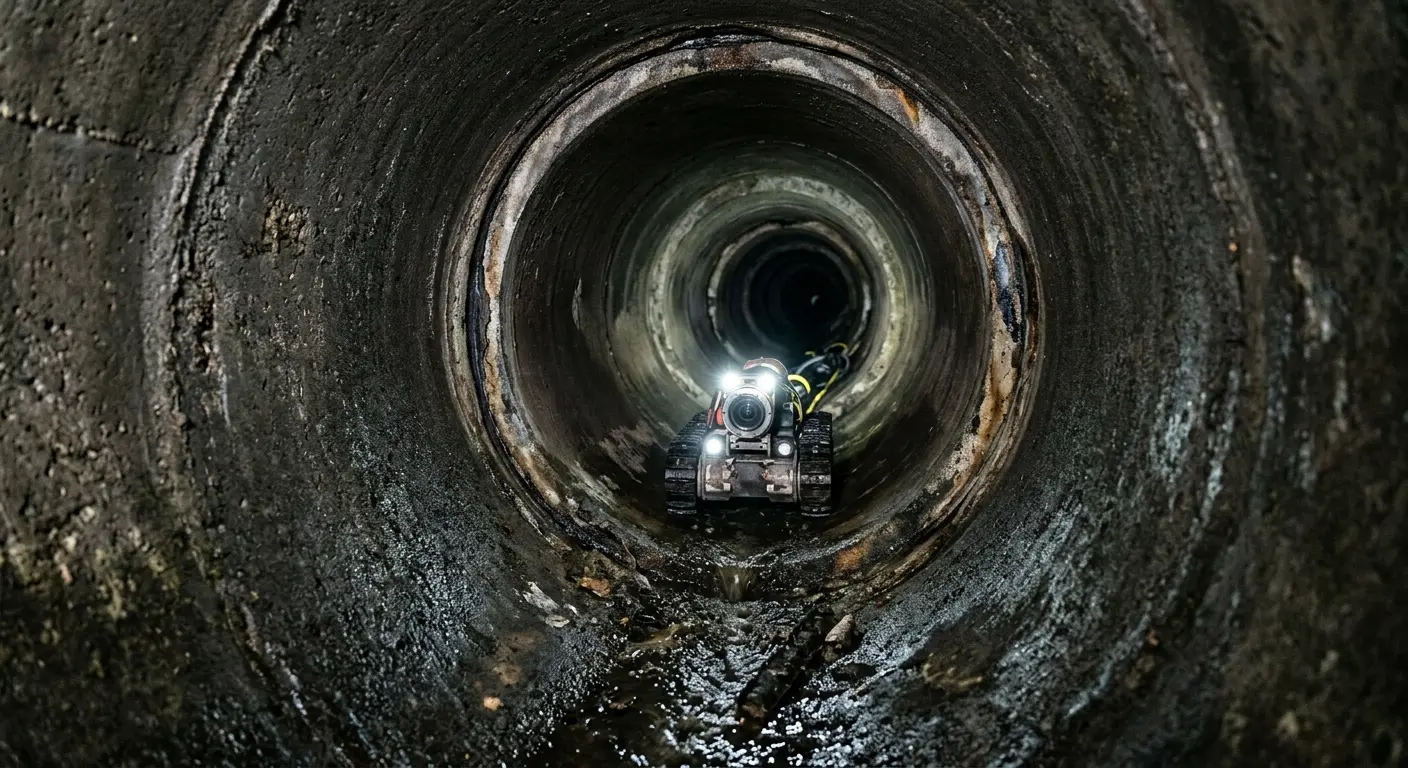Robotic sewer camera inspecting pipe interior for Drain Snake Service in Bellefontaine