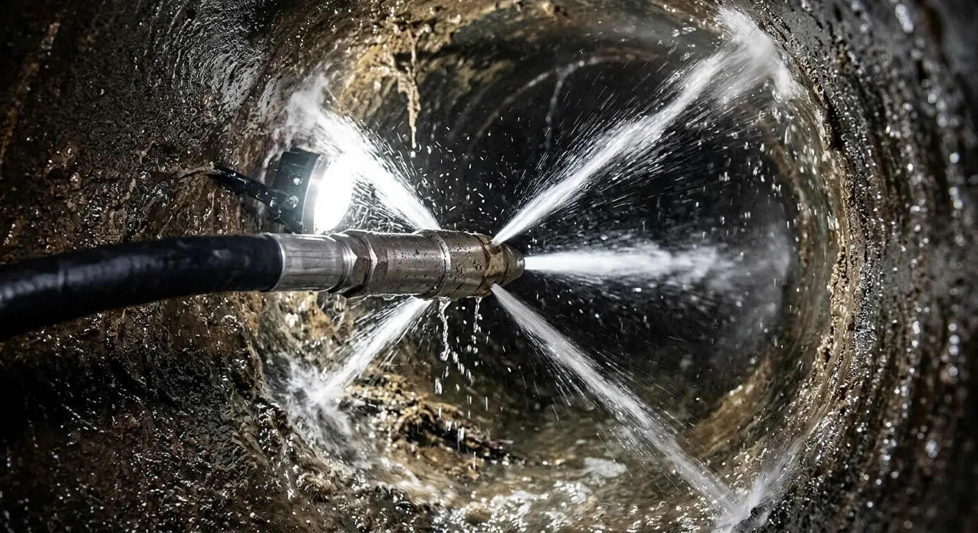 High-pressure hydro jetting nozzle cleaning sewer pipe for Sewer Cleanout in Bellefontaine